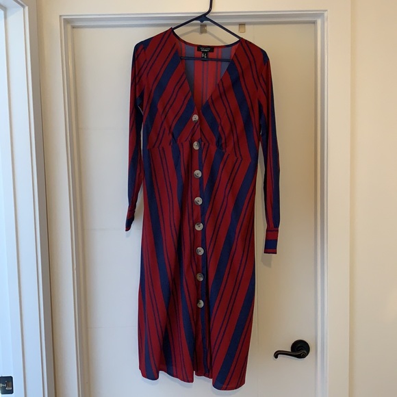 ASOS Maternity size 6 long sleeve dress. Burgundy and navy blue stripes - Picture 1 of 5